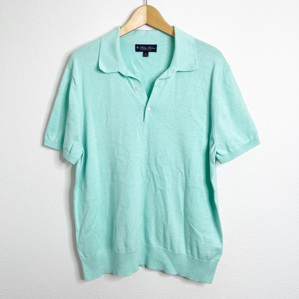 Brooks Brothers Mens Supima Cotton Polo Shirt Mint Green Short Sleeve Large